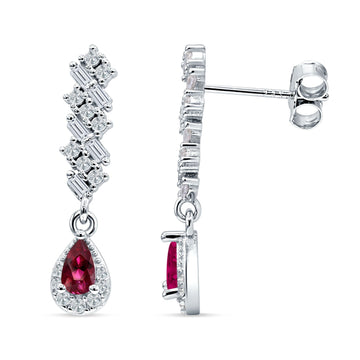 Dangle Pear Stud Earrings Ruby CZ 925 Sterling Silver Wholesale